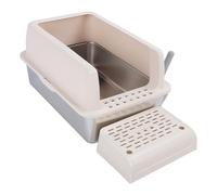 Boîte à Litière Semi Fermée, Espace Ample Haut de Face Extra-Grand pour Litière de Chats Extra-Gros, Structure Robuste en Acier Inoxydable Anti-éclaboussures pour Les Grands Petits Chats (Kaki)