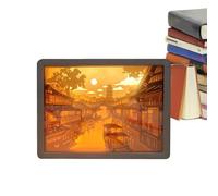 Boîte à lumière 3D découpée multifonctionnelle décorative 3D Shadow Art | Lampe décorative LED alimentée par USB Blanc chaud Base en bois pour la maison, la chambre à coucher, le salon, le bureau