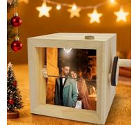 Boîte à lumière en bois faite à la main, album photo personnalisé à manivelle avec gravure personnalisée, cadeau souvenir d'amour personnalisé pour lui (8 photos, sans LED)