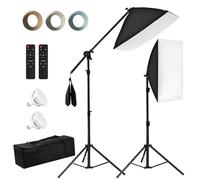 Boîte à Lumière Niceveedi 50 x 70 cm, Kit D'éclairage Photographique avec Trépied de 203 cm et Perche de 150 cm, Softbox Vidéo 85 W avec Ampoule 2700K-6500K, pour Enregistrement vidéo (2-Pack)