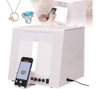 Boîte à lumière pour bijoux avec table rotative à 360°, 4 lumières de remplissage, luminosité réglable 3000-5500 K, mini studio photo pour photographie de petits produits