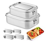 Boîte à lunch 2 pièces en acier inoxydable 304 avec 2 compartiments, 850 ml + 1400 ml, boîte bento en acier inoxydable, sans BPA, idéale pour le camping les pique-niques les voyages l'école (Argent)