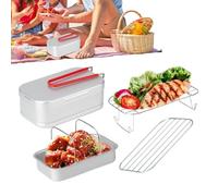 Boîte à lunch avec poignée, ensemble de boîte à déjeuner multifonctionnel en aluminium pour cuisson à la vapeur | Avec boîte à déjeuner de camping avec grille de cuisson à la vapeur et poignée pliante