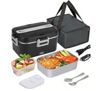 Boîte à Lunch Chauffante Détachable en Acier Inoxydable 75 W 1,8 L pour Voiture, Camion, Bureau, 12 V/24 V/220 V, Chauffage Rapide