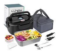 Boîte à Lunch Chauffante Électrique 12 V/24 V/220 V 1,5 L 60 W en Acier Inoxydable, Chauffage Rapide, avec Compartiment Amovible