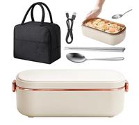 Boîte à Lunch Chauffante Sans Fil Chauffe-Repas Rechargeable Sans Fil 36W | Boîte à Repas 900 ml avec Couverts et Sac Isotherme Pour Adulte au Bureau en au Travail Pique-Nique Camping Couleur crème
