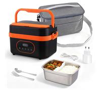 Boîte à lunch électrique 1500 ml pour réchauffer les aliments, 21000 mAh, bol en acier inoxydable, chauffe-plat portable pour adultes, bureau, voiture, voyage Orange