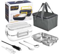 Boîte à lunch électrique 2 EN 1 pour voiture et usage domestique, Boîte à lunch portable Chauffage alimentaire 220V & 12V / 24V 40W Récipient alimentaire en acier inoxydable,Blanc