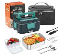 Boîte à lunch électrique portable de 2,5 L, chauffage rapide 90 W, utilisation en voiture 12 V et à la maison 220 V, intérieur en acier inoxydable, avec sac isotherme, chauffe-aliments pour camion et 