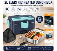 Boîte à lunch électrique portable de 2 litres, 80 W, à double usage (voiture et maison), chauffe rapidement, idéale pour garder les aliments au chaud au bureau, au travail ou en voyage, avec un 80W