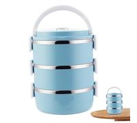 Boîte à lunch empilable à 3 compartiments en acier inoxydable, isotherme, 2100 ml, étanche et portable, idéale pour les adultes, le travail et les pique-niques - Bleue