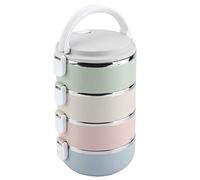 Boîte à Lunch Empilable, Conteneur de Stockage de Nourriture pour Déjeuner Rond Portable en Acier Inoxydable pour un Emballage Sain de Repas et de Collations à Emporter(four layer 2800ml)