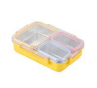 Boîte à lunch en acier inoxydable à 3 compartiments en silicone pour l'extérieur et la cuisine, des salades aux sandwichs (jaune)