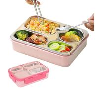 Boîte à lunch en acier inoxydable, récipient en acier inoxydable avec 4 compartiments anti-goutte | boîte à déjeuner et collation, pour pique-nique, camping, école, voyage, garçons et filles