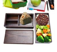 Boîte à lunch en bois, 3 compartiments Boîte à lunchbento Boîte à lunch à double couche Récipient alimentaire Rectangle avec bande élastique pour pique-nique Sushibento