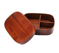Boîte à lunch en bois, Boîtes à bento portables Récipient de stockage de nourriture étanche naturel vintage avec une sangle fixe(18 * 12 * 5.5cm)