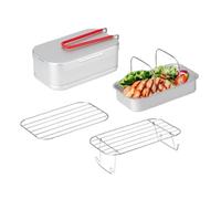 Boîte à lunch en métal, boîte à lunch avec poignée | Boîte à lunch multifonctionnelle en aluminium pour pique-nique | Avec boîte à lunch avec poignée pliable, ensemble de grille de cuisson à la vapeur