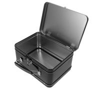 Boîte à Lunch en Métal Rectangulaire Noire avec Poignée et Couvercle | Fer-blanc Rétro, Fermeture à Verrou Intégrée, pour Portions Bento, Souvenirs et Organisation de Bureau