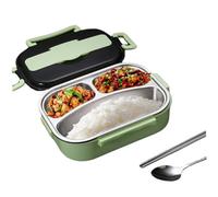 Boîte à lunch isolée, boîte à lunch thermique en acier inoxydable 17x23cm avec 3 compartiments et couverts, contenant de nourriture pour les enfants pour les enfants
