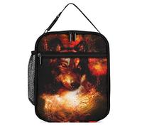 Boîte à lunch isotherme Galaxy Space Wolf Sac à lunch portable réutilisable avec poche latérale, petit sac isotherme thermique rouge orange pour bureau de travail