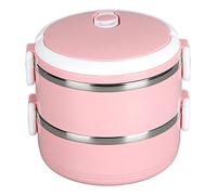Boîte à lunch isotherme pour adultes, boîte à bento, boîte isotherme empilable pour aliments chauds, boîte à lunch ronde en acier inoxydable 304, contenants alimentaires scellés(Double couche rose)