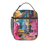 Boîte à lunch isotherme Western Cowboy pour enfants, garçons et filles, boîte à lunch, bottes roses et cactus, sac à lunch réutilisable pour l'école, le bureau, le travail, les pique-niques et les v