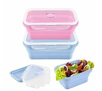 Boite a Lunch Pliante en Silicone, 2 Pièces Boite Lunch Pliable, Réutilisable Boîte à Lunch, Boite Lunch Hermétiques, Boîte à Lunch Convient pour Pique Nique Camping Bureau(Bleu + Rose)