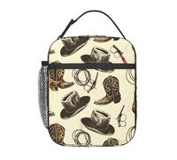 Boîte à lunch réutilisable style western pour enfants, filles, garçons, femmes et adultes, sac isotherme en polyester avec chapeau de cowboy et bottes, idéal pour l'école, le pique-nique, le travail