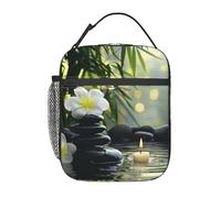 Boîte à lunch réutilisable Zen Spa pour enfants, filles, femmes et adultes, sac à lunch isotherme en polyester avec motif de fleurs de frangipanier et de bougies, pour l'école, le pique-nique, le tr