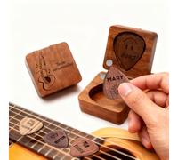 Boîte à Médiator en Bois avec 3 Médiators Personnalisables - Cadeau Unique pour Guitariste, Accessoire pour Guitare Classique et Électrique (Sélection de boîte)