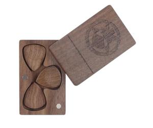 Boîte à médiators en bois avec 3 médiators, étui à médiators à 3 compartiments en bois de noyer, couvercle magnétique rotatif, accessoire d'instrument de musique pratique pour (Boîte à cigarettes)