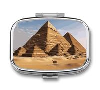 Boîte à médicaments de voyage portable, boîte à bijoux de voyage quotidienne mignonne de l'Égypte ancienne pyramide imprimée rectangulaire pour pilule, pilule, bonbons, bijoux, bouchons d'oreilles