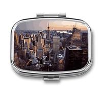 Boîte à médicaments de voyage portable, boîte à bijoux de voyage quotidienne mignonne imprimée de New York City rectangulaire, applicable pour tablette, pilule, capsules, bonbons, bijoux, bouchons