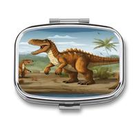 Boîte à médicaments portable à 2 compartiments - Dinosaure - Période jurassique - Joli pilulier de voyage pour poche et sac à main - Boîte à médicaments portable pour vitamines - Cadeau de voyage