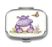 Boîte à médicaments portable à 2 compartiments - Motif papillon et hippopotame - Joli pilulier de voyage pour poche et sac à main - Boîte à médicaments portable pour vitamines - Cadeau de voyage