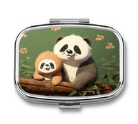 Boîte à médicaments portable à 2 compartiments - Panda mignon et paresseux - Pilulier de voyage pour poche et sac à main - Boîte à médicaments portable pour vitamines - Cadeau de voyage unique