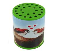 Boîte à meuh ou boîte à oiseau pour entendre le chant mécanique d'un oiseau avec étiquette d'oiseaux amoureux sur une branche