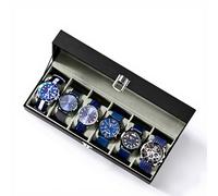 Boîte à Montres 6 Emplacements Verre Coussin Amovible Clapet Métal Noir