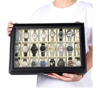 Boîte à Montres à 24 Compartiments Présentoir de Montre,Présentoir à Montres,Rangement pour Montres en Cuir Synthétique Noir