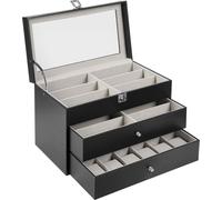 Boîte à montres boîte à lunettes boîte de rangement pour lunettes avec grand couvercle en verre 3 étages organiseur