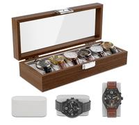 Boîte à Montres en Bois Boîte de Rangement pour Montres, Coffret à Montres pour 6 Montres, Écrin à Montres avec Fenêtre en Verre et Coussin en Velours, Rangement de Montres pour Hommes et Femmes