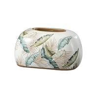 Boîte à mouchoirs Boîte à mouchoirs en céramique légère, support de décoration luxe for maison européenne moderne salon Restaurant Housse pour distributeur(Leaf-white,Round)