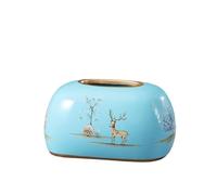 Boîte à mouchoirs Boîte à mouchoirs en céramique légère, support de décoration luxe for maison européenne moderne salon Restaurant Housse pour distributeur(Blue,Round)