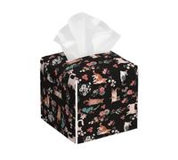 Boîte à mouchoirs carrée avec Couvercle en Cuir PU, Motif Chat et Fleurs, avec Sangle inférieure, Organisateur décoratif pour Table, Salle de Bain, Voiture ou Bureau.