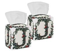 Boîte à mouchoirs carrée décorative avec lettre J avec fleurs et feuilles pour salle de bain, salle de bain, comptoir, table de chevet