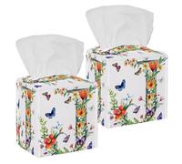 Boîte à mouchoirs carrée décorative avec lettre J avec papillons colorés et motif floral pour salle de bain, salle de bain, comptoir, table de chevet