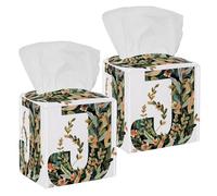 Boîte à mouchoirs carrée décorative avec motif lettre J avec feuilles pour salle de bain, salle de bain, comptoir, table de chevet