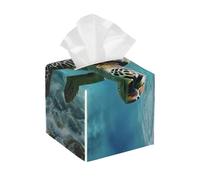 Boîte à mouchoirs carrée en Cuir, imperméable, Motif Tortue de mer, Bleu Marine, avec Ceinture inférieure, pour Table, Salle de Bain, Bureau, Voiture, décoration