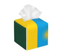 Boîte à mouchoirs carrée en cuir imprimé drapeau du Rwanda pour table, salle de bain, voiture, bureau