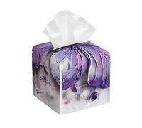 Boîte à mouchoirs carrée en cuir pour peinture à l'huile violette avec imprimé papillon pour table, salle de bain, voiture, bureau